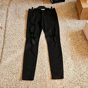PAIGE DISTRESSED DARK BLACK SKINNY JEANS, SZ 29